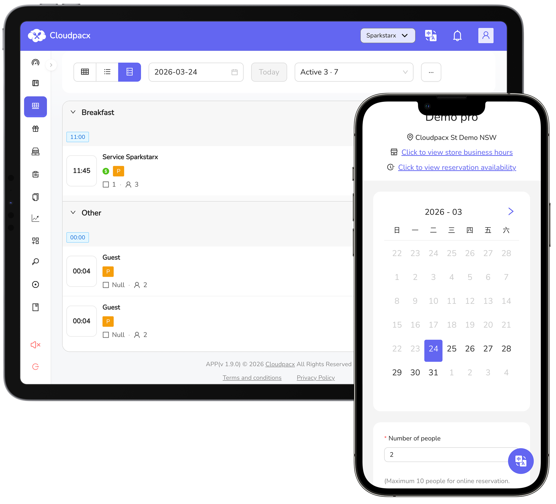 Cloudpacx reservation and business management across devices